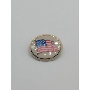 Lenox USA American Flag Enamel Pin Brooch Cream‎ Gold Tone Patriotic